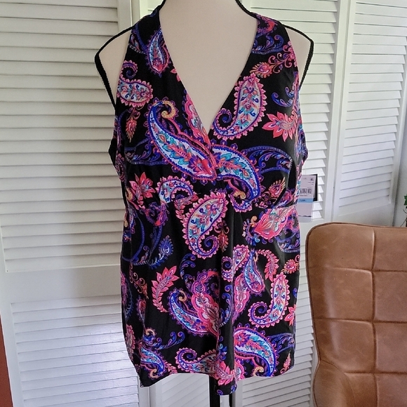Island Escape Black and Pink Paisley Swim Blouse - Picture 1 of 8